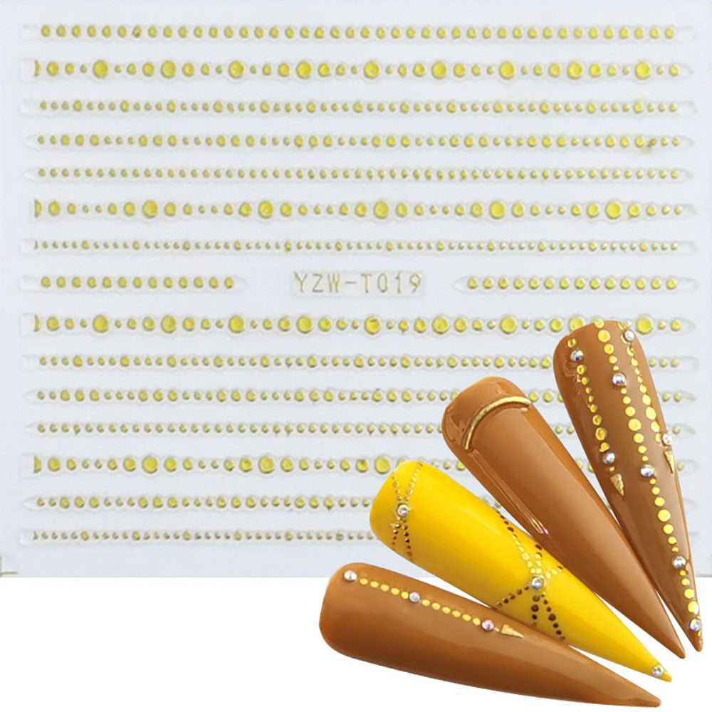 Gold Dotted Line Nail Stickers Manicure Nails Decal Self-adhesive DIY Nail Art