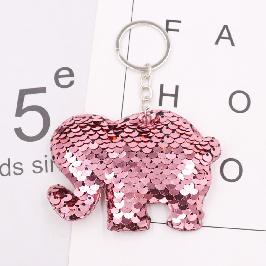 Light Pink Elephant Sequins Keychain for Women Ladies Mom Gift Keyring Girl Car