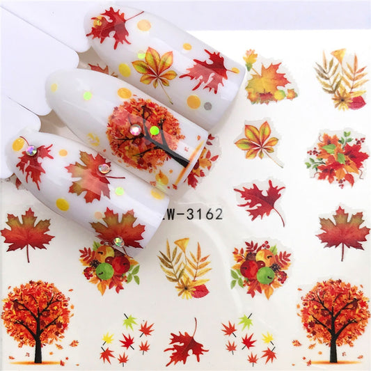 Orange Fall Trees Nails Stickers Watermark Nails Decal Creative Nails Art