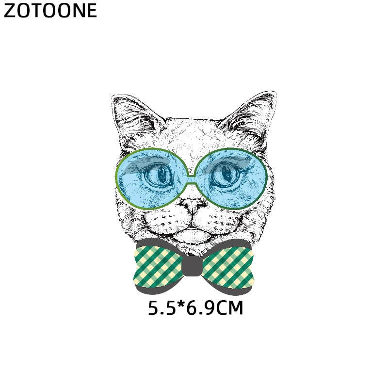 White Cat with Bowtie and Glasses Thermal Sticker Patch Iron on Patches for