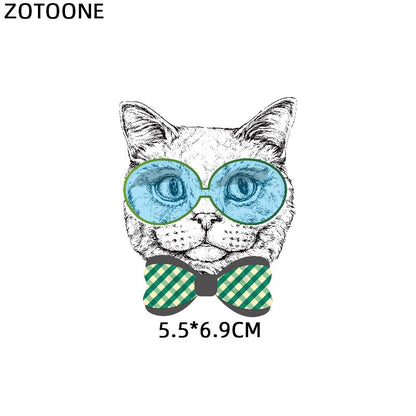 White Cat with Bowtie and Glasses Thermal Sticker Patch Iron on Patches for