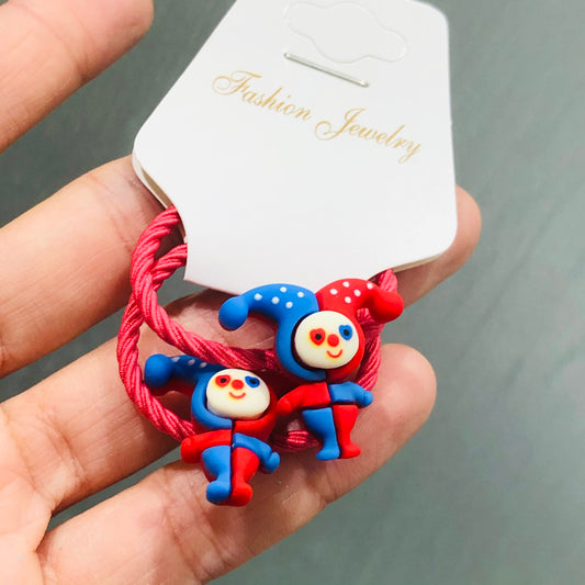 2Pcs Red Blue Clown Children Rubber Hair Bands Cartoon Scrunchies Kids Art