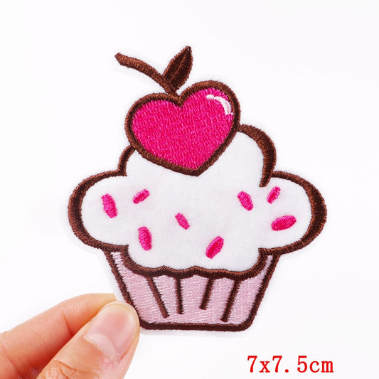 Pink Cupcake Heart Cherry Topper Cartoon Patches Clothing Sticker Patch Decal