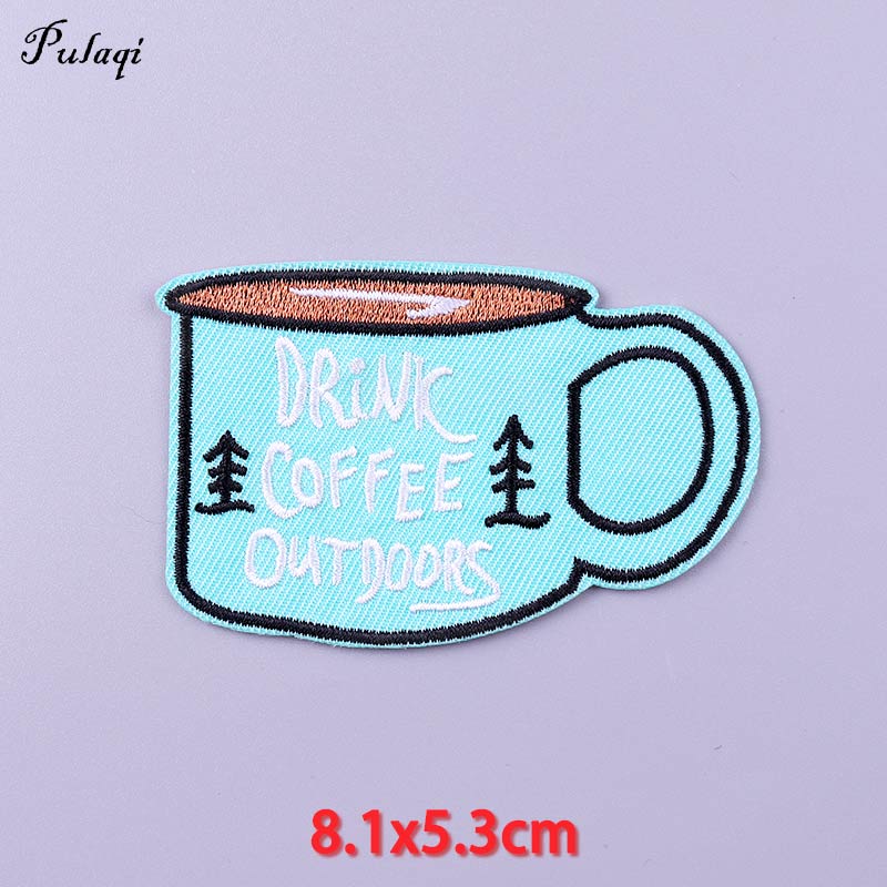 Drink Coffee Outdoors Patches Iron on Patch For Clothing Embroidery Stickers