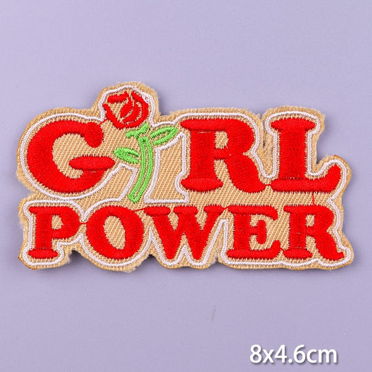 Girl Power Red Rose DIY Cartoon Patches Clothes Patch Embroidered Stickers Badge