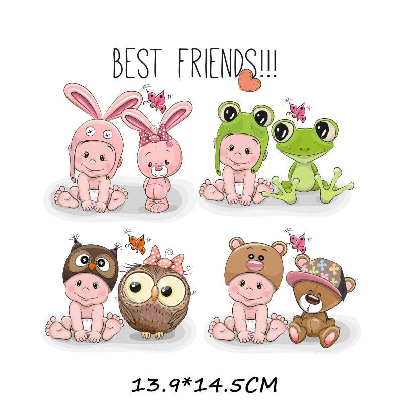 Bunny Rabbit Patches Kids Best Friends Stickers Cartoon T-shirt Frog Patch DIY