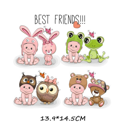 Bunny Rabbit Patches Kids Best Friends Stickers Cartoon T-shirt Frog Patch DIY