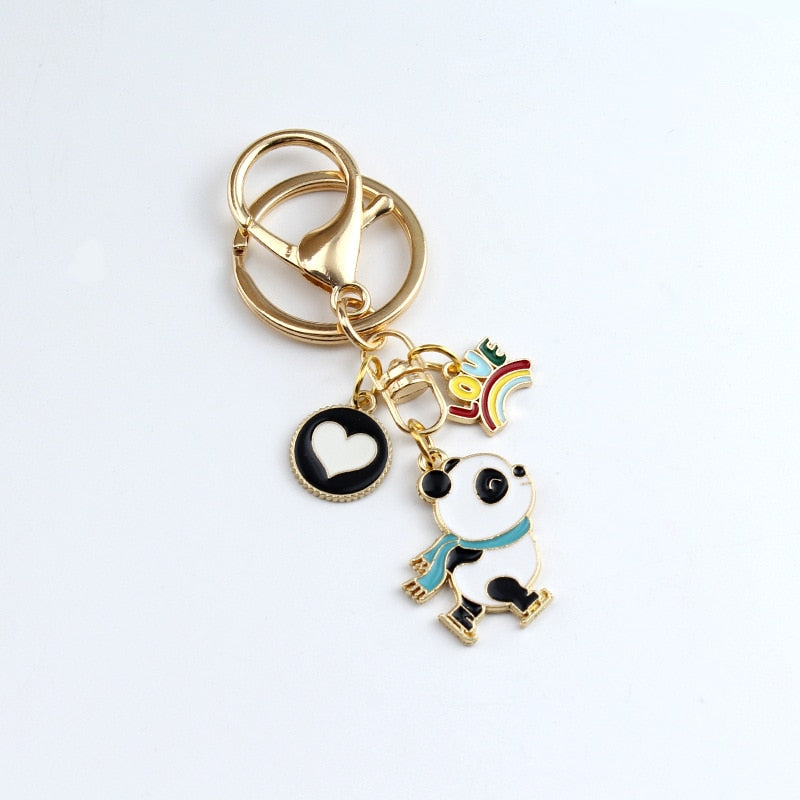 4 Styles Cartoon Cute Sports Skating Panda Keychain Charms Creative Girls Bag