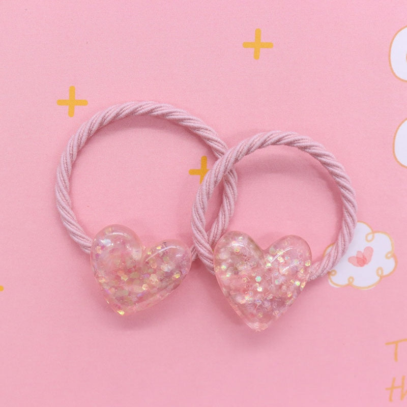 2Pcs/Set Glittering Love Resin Children's Rubber Bands Sweet Hair Accessories