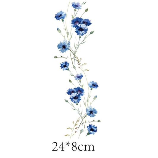 Blue Wild Flower Thermal Stickers on T-shirt DIY Patches Iron on Transfer for