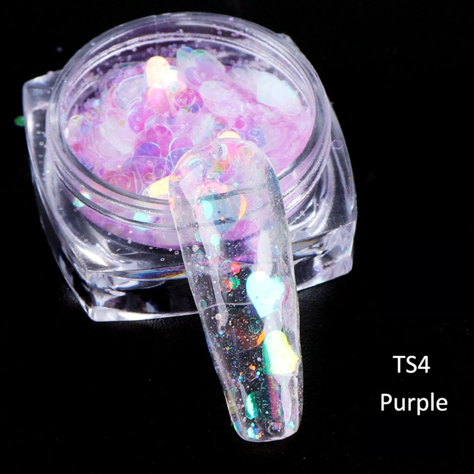 Purple Holographic Hearts Nail Glitter Decoration Nail Art Decor DIY Design