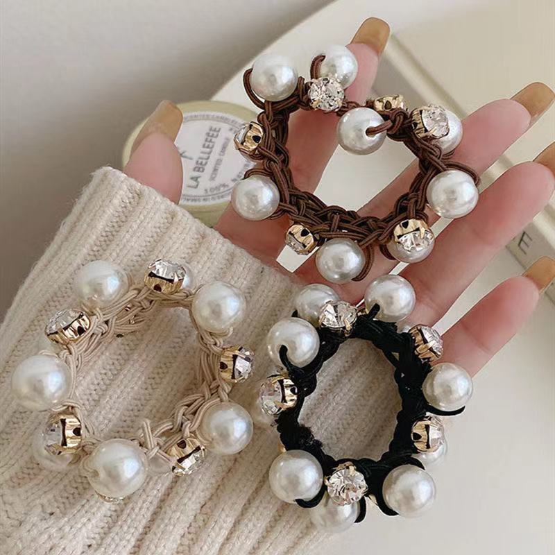 1Pcs 3 Colors Women's Pearl Hair Rope Hair Ring Ball Head Ponytail Rubber Band