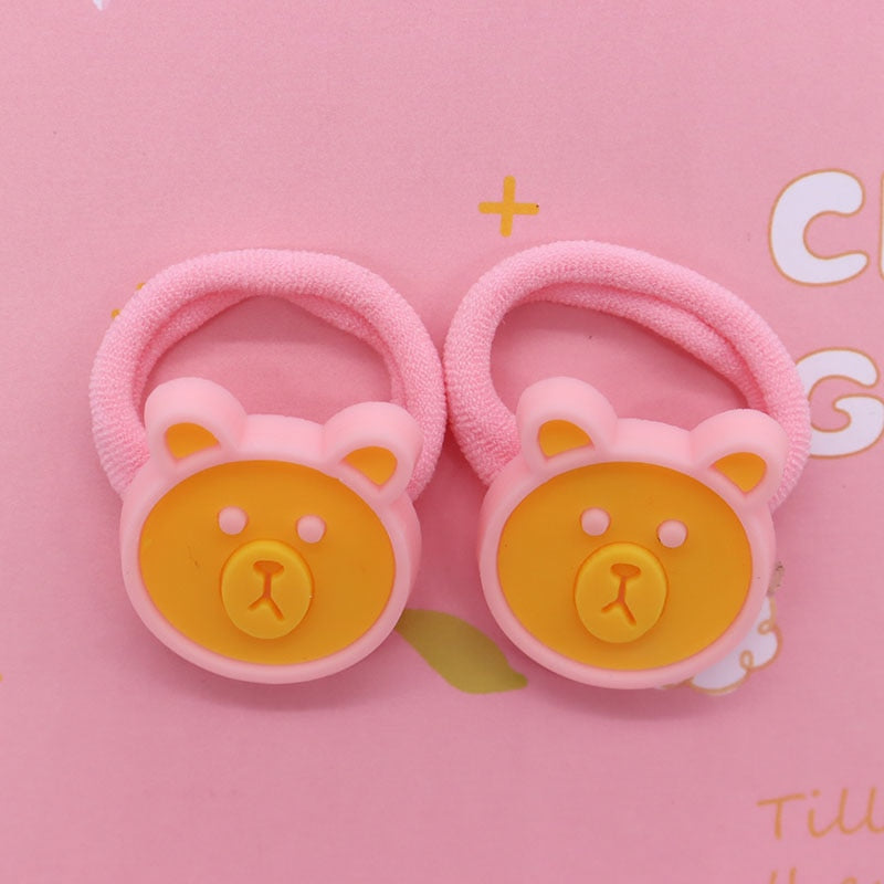 2Pcs Pink Bear Cute Rubber Band Hairbands Creative Scrunchies Kids Elastic