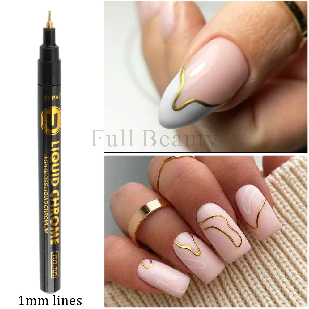 Metallic Gold Nail Polish Waterproof Nail Marker Pen For Design Graffiti Drawing