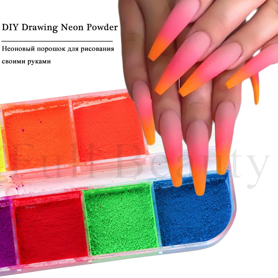 21 Options Neon Powder Nail Glitter Fluorescent Pigment Pink Yellow Nail Art