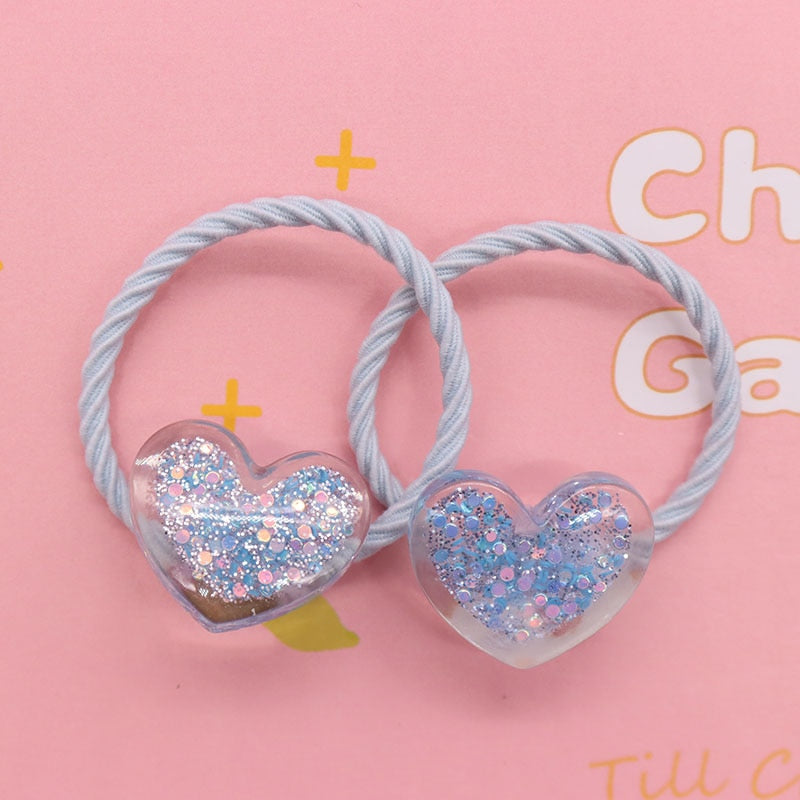 2Pcs/Set Glittering Love Resin Children's Rubber Bands Sweet Hair Accessories