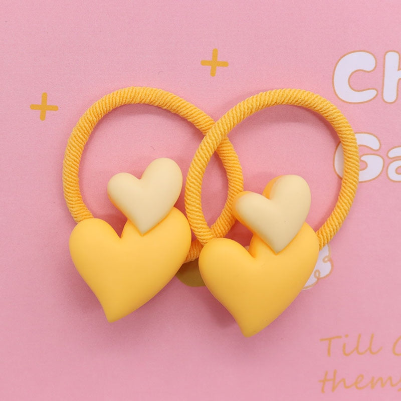 2Pcs/Set Glittering Love Resin Children's Rubber Bands Sweet Hair Accessories