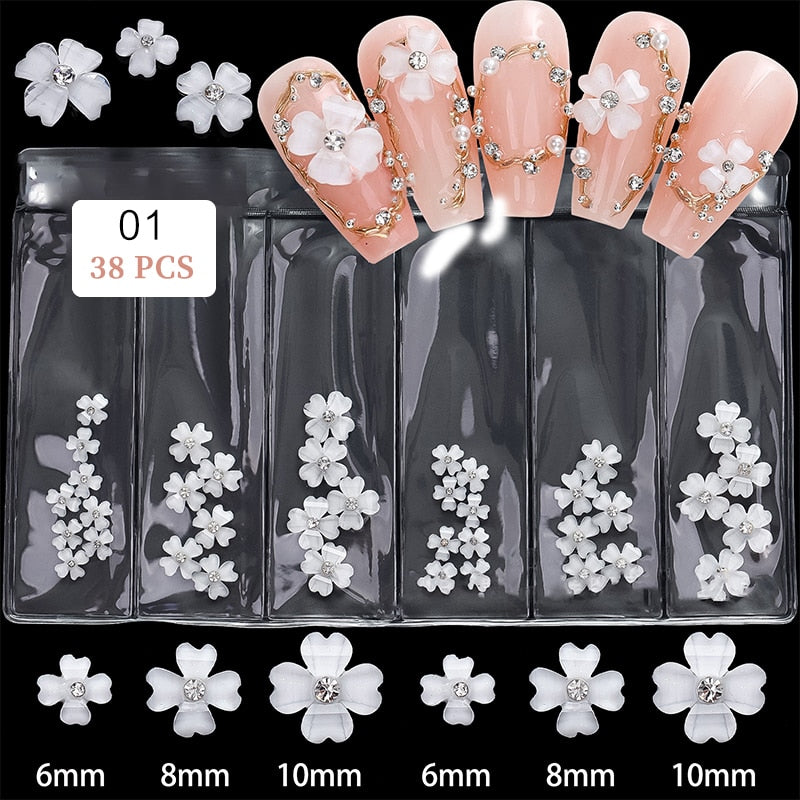 Acrylic White Flowers Nail Art Decor Nails DIY Manicure Fashion Nail Accessories