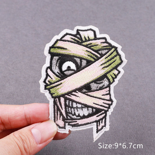 Mummy Skull Wrap Embroidery Patch Iron On Patches Clothing Thermo-Adhesive