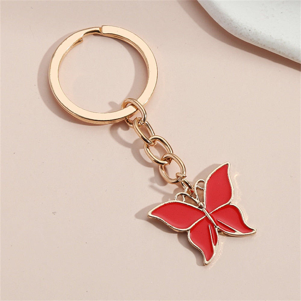 Red Metal Butterfly Keychains Women Handbag Charms Exquisite Keyring For Girls