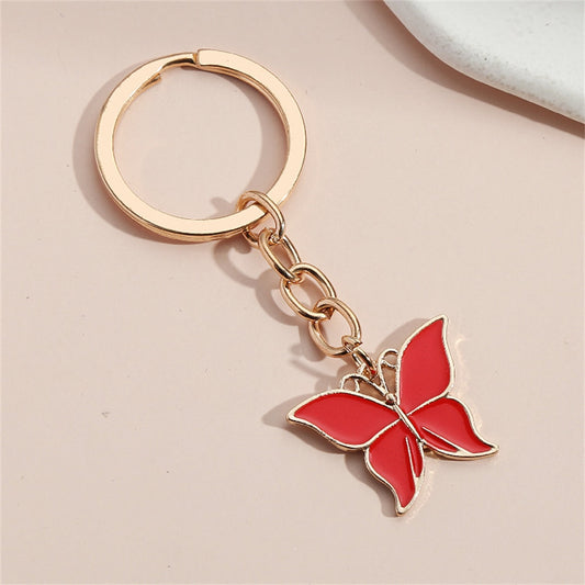 Red Metal Butterfly Keychains Women Handbag Charms Exquisite Keyring For Girls