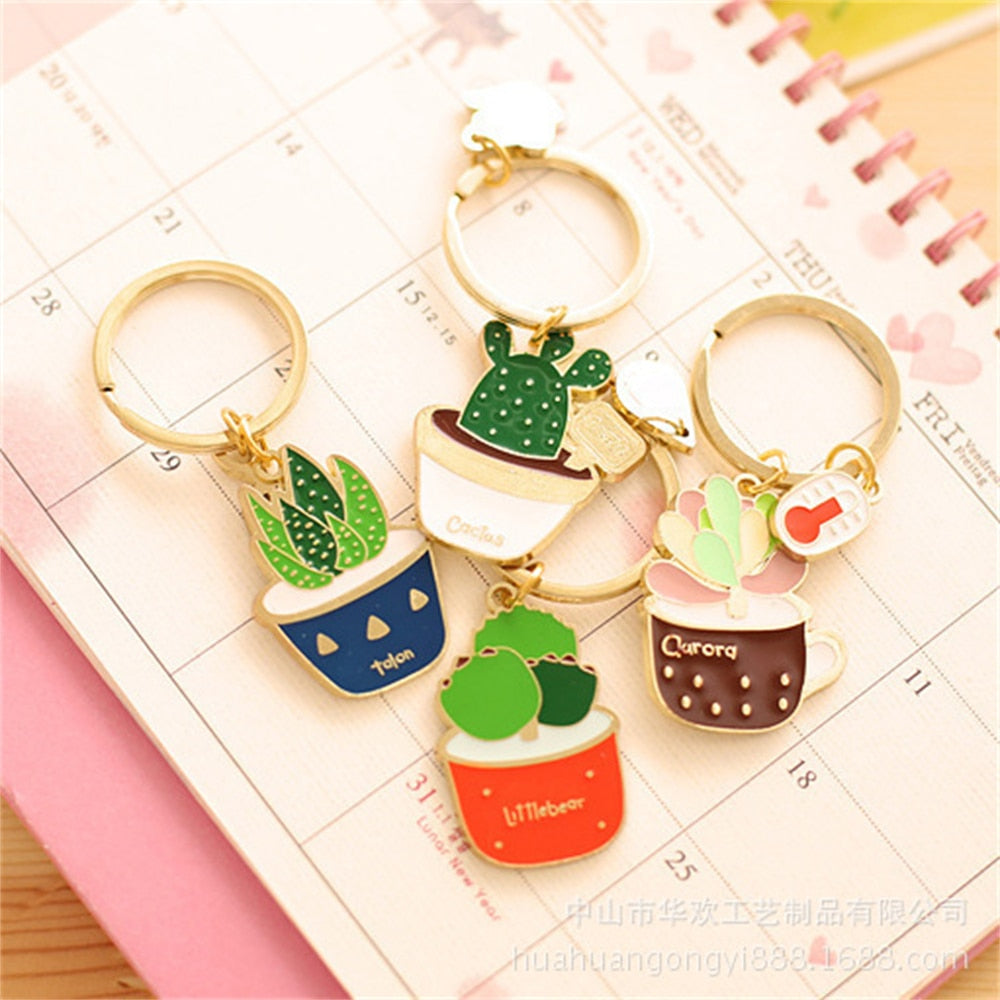 4 Styles Succulent Plants Keychain Lovely Cactus Key Chain Gift Car Keyholder