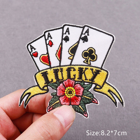 Lucky Cards Deck Embroidery Patches Clothing Thermo-Adhesive Badges