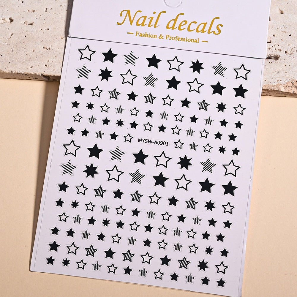 Black Color Star Nails Stickers Adhesive DIY Nail Art Decals Nail Accessories