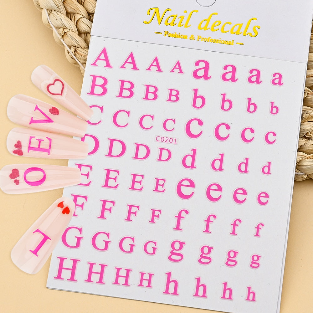 Pink Letters Nails Stickers Adhesive DIY Nail Art Decals Nail Accessories