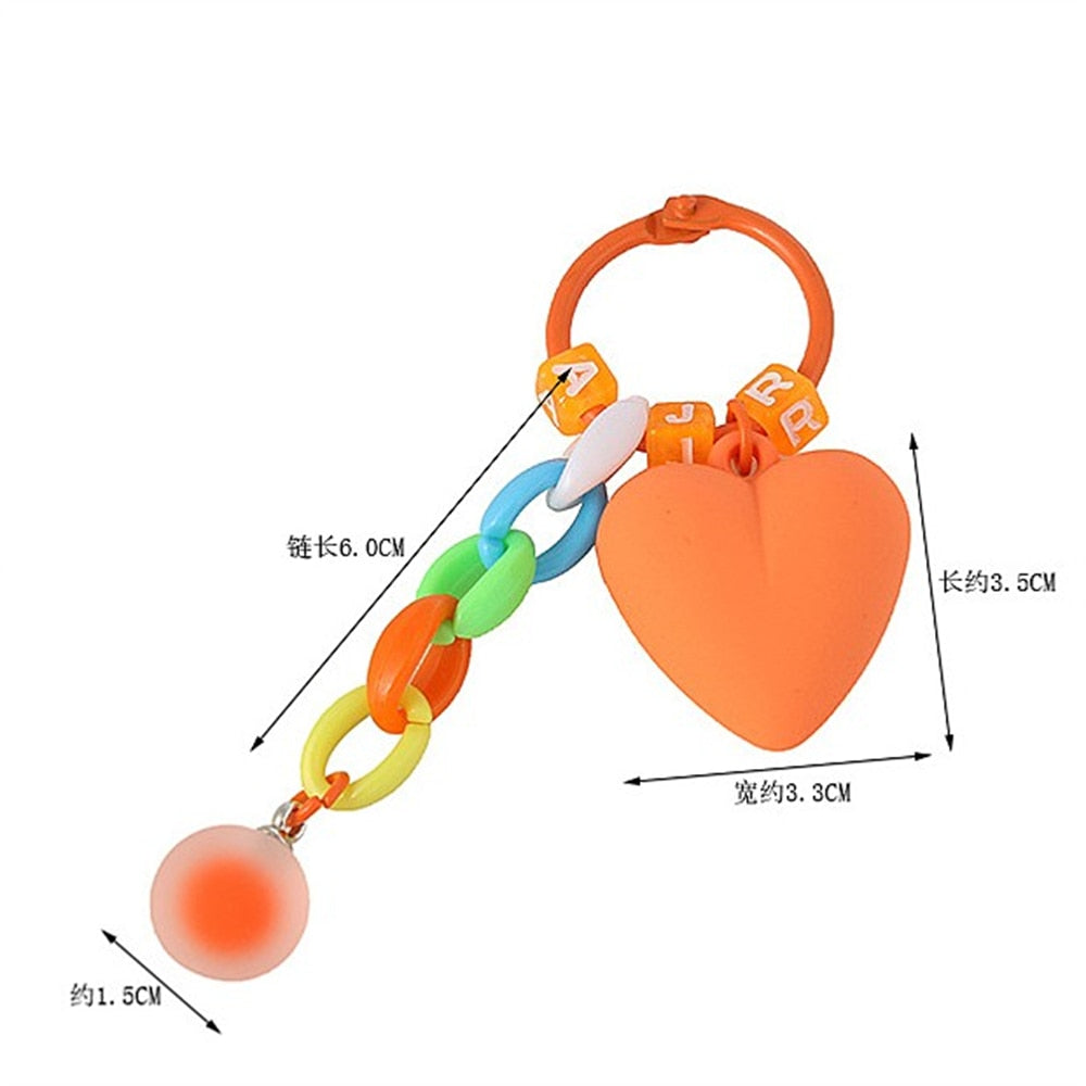 6 Colors Colorful Cute Heart Acrylic Keychain Chain Keyring For Women Handbag