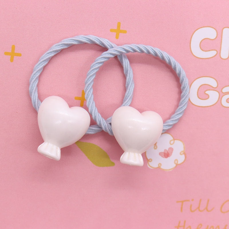 2Pcs/Set Glittering Love Resin Children's Rubber Bands Sweet Hair Accessories