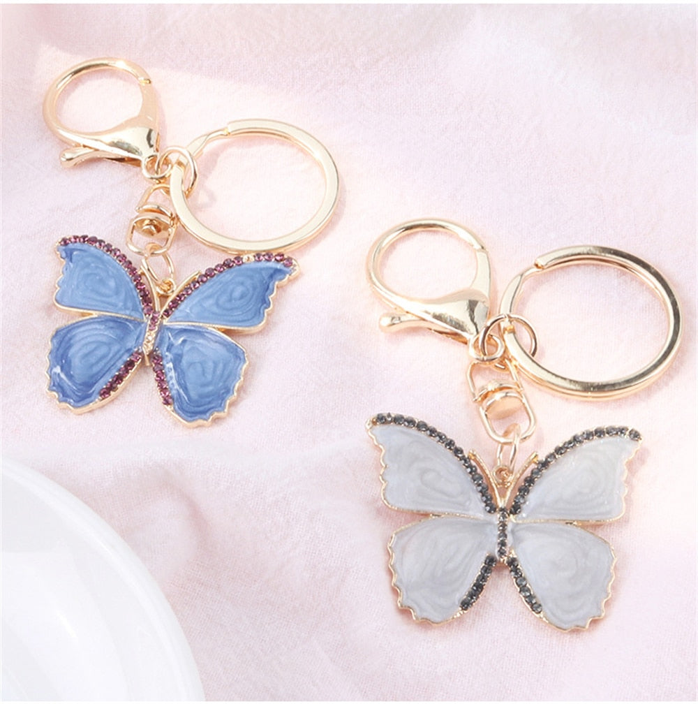 2 Styles Rhinestone Butterfly Pendant Key Chain Enamel Keychain Fashion Bag