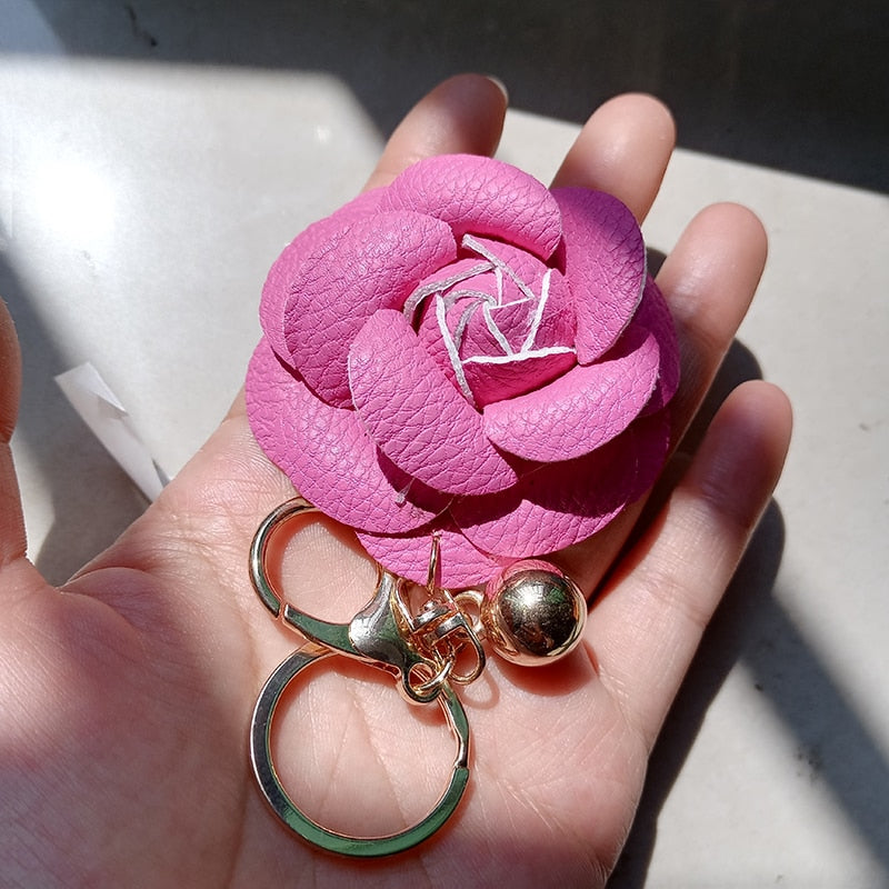 9 Styles PU Leather Flower Rose Tassel Keychain for Woman Jewelry Bag Decoration