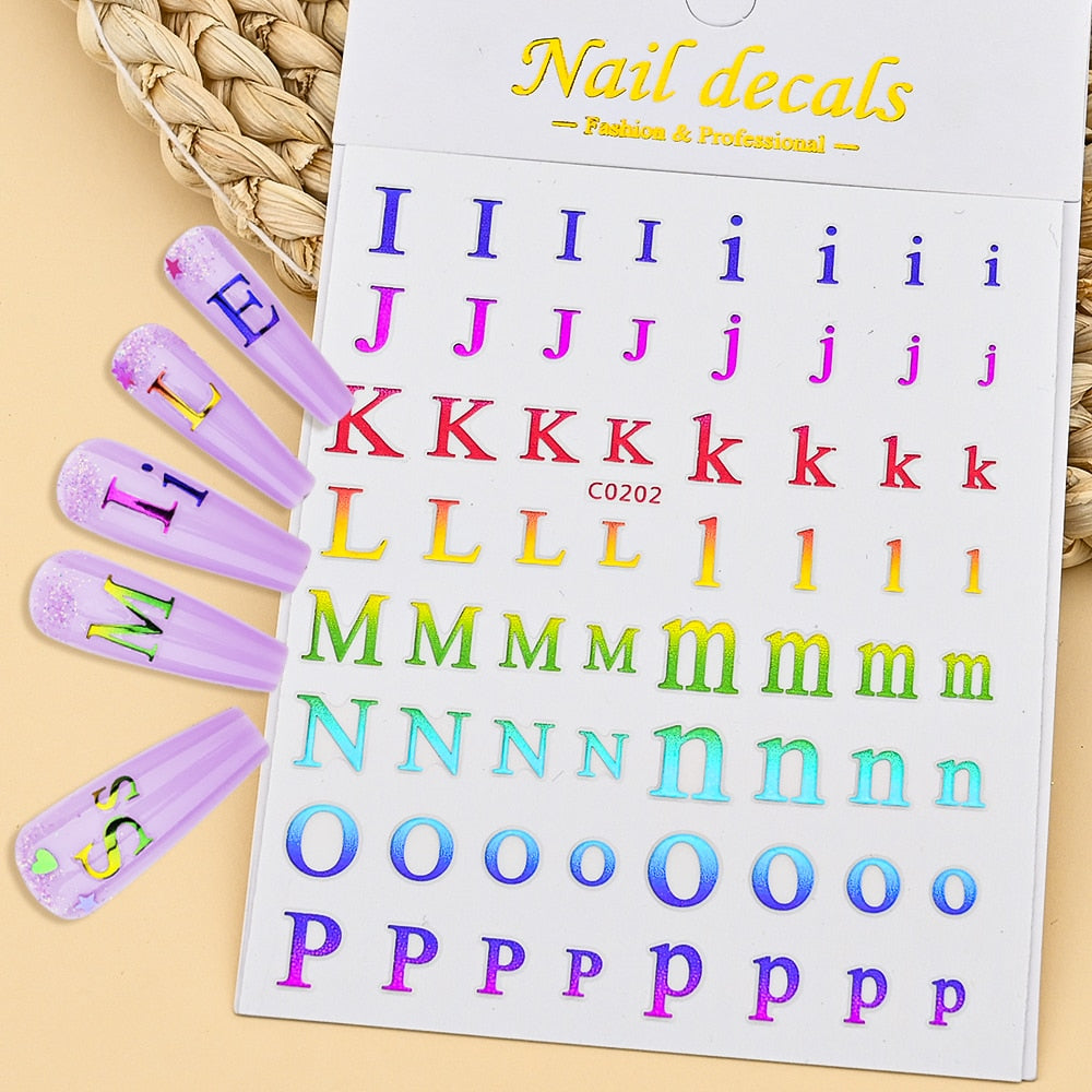 Letters I J K L M N O P Nails Stickers Adhesive DIY Nail Art Decals Nail