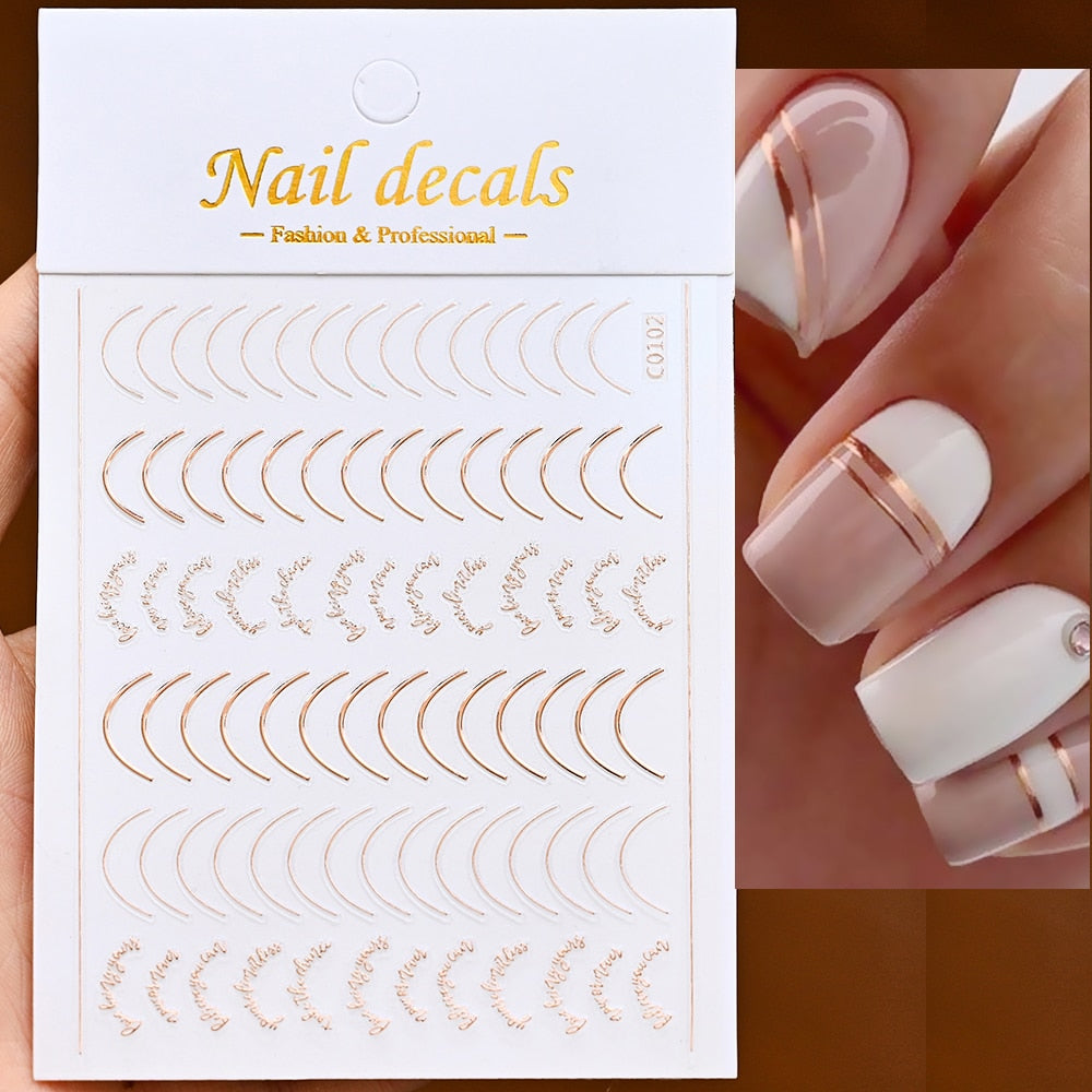 Rose Gold Arch Nails Stickers Adhesive DIY Nail Art Decals Nail Accessories