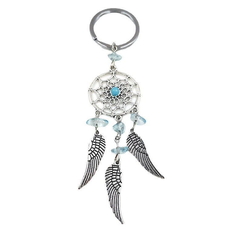 Blue Decor Bohemian Dreamcatcher Alloy Keychain Matural Stone Wing Tassel