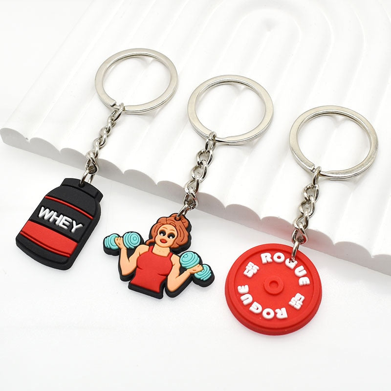 18 Styles Cartoon PVC Keychain Strength Sports Barbell Dumbbell Weight Fitness