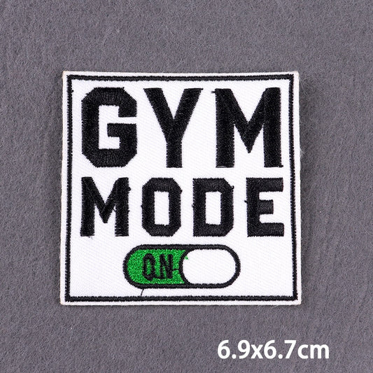 Gym Mode On Slogan Patch Iron On Badge Clothes DIY Embroidery Patches Stickers