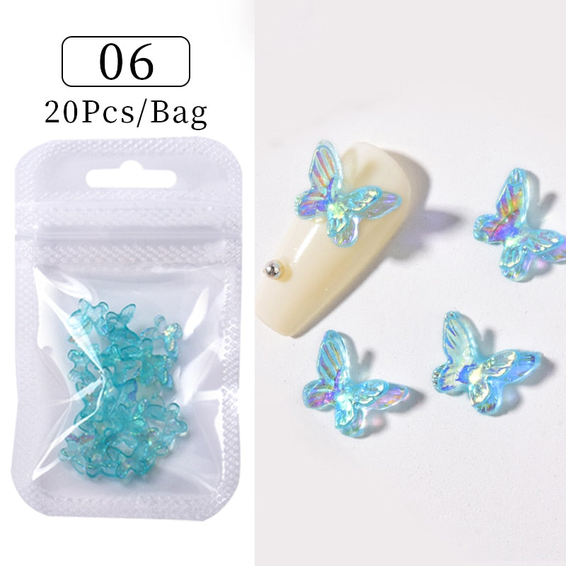 24 Styles 3D Aurora Bear Butterfly Nail Art Accessories Resin Flat Back White