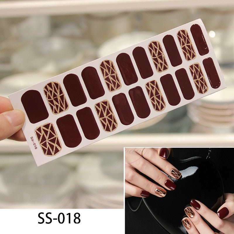 Geometric Gold Sparkling Design Nail Art Stickers Nail Wraps Manicure DIY Nails