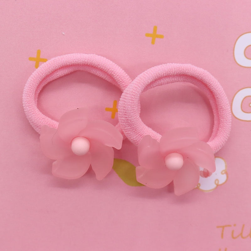 2Pcs Baby Pink Flower Cute Rubber Band Hairbands Creative Scrunchies Kids