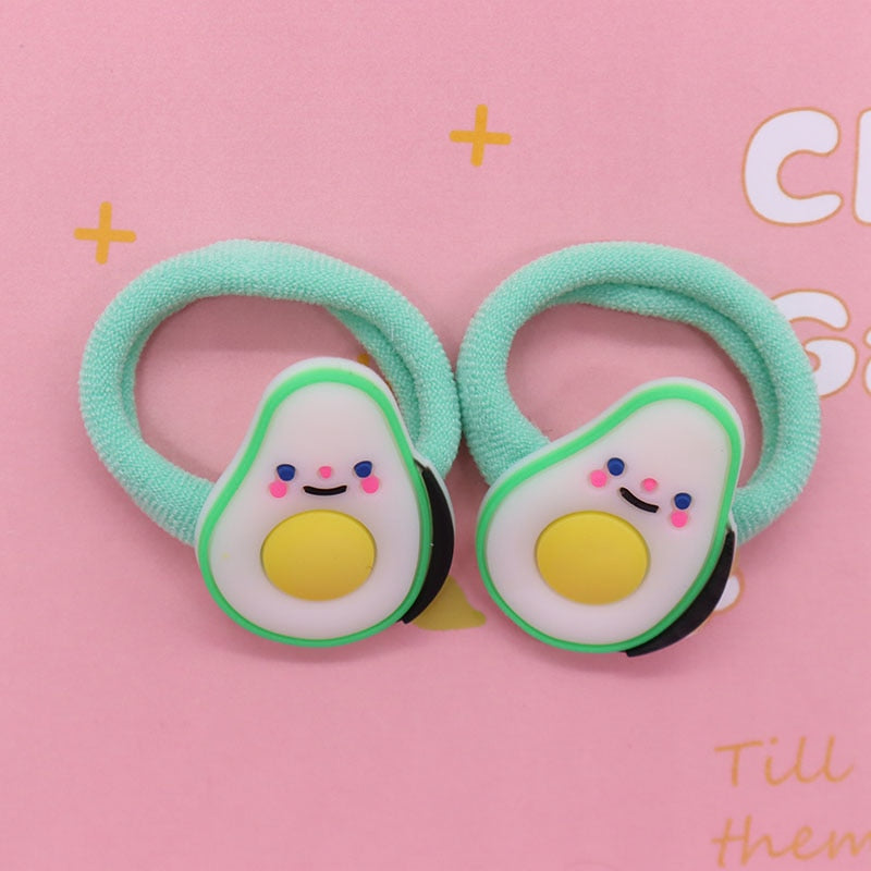 2Pcs Avocado Cute Rubber Band Hairbands Creative Scrunchies Kids Elastic