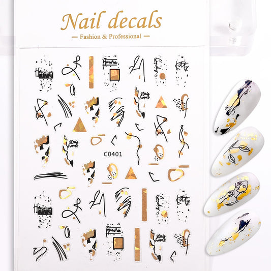 Writting Splash Geometric Figure Nails Stickers Adhesive DIY Nail Art Decals