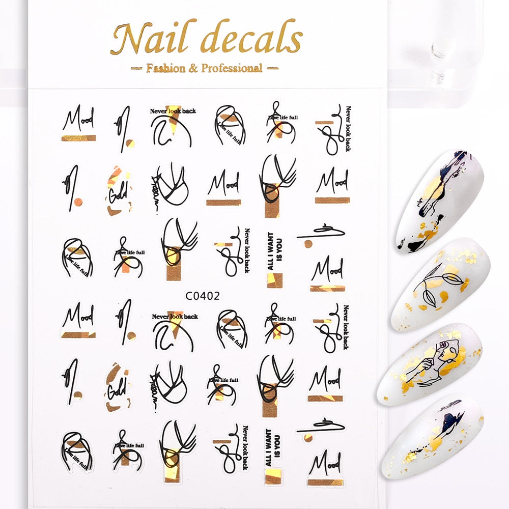 Shapes Typography Mood Nails Stickers Adhesive DIY Nail Art Decals Nail