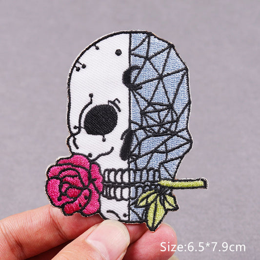 Abstract Pattern Skull Rose Embroidery Patch Iron On Patches Clothing