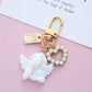 Heart Angel Retro White Keychain Charms Earphone Case Key Holder Girl Cute Pearl