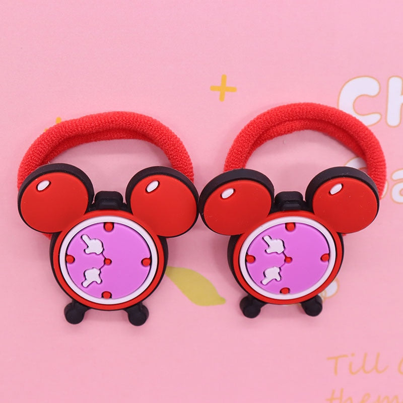 2Pcs Mouse Clock Cute Rubber Band Hairbands Creative Scrunchies Kids Elastic