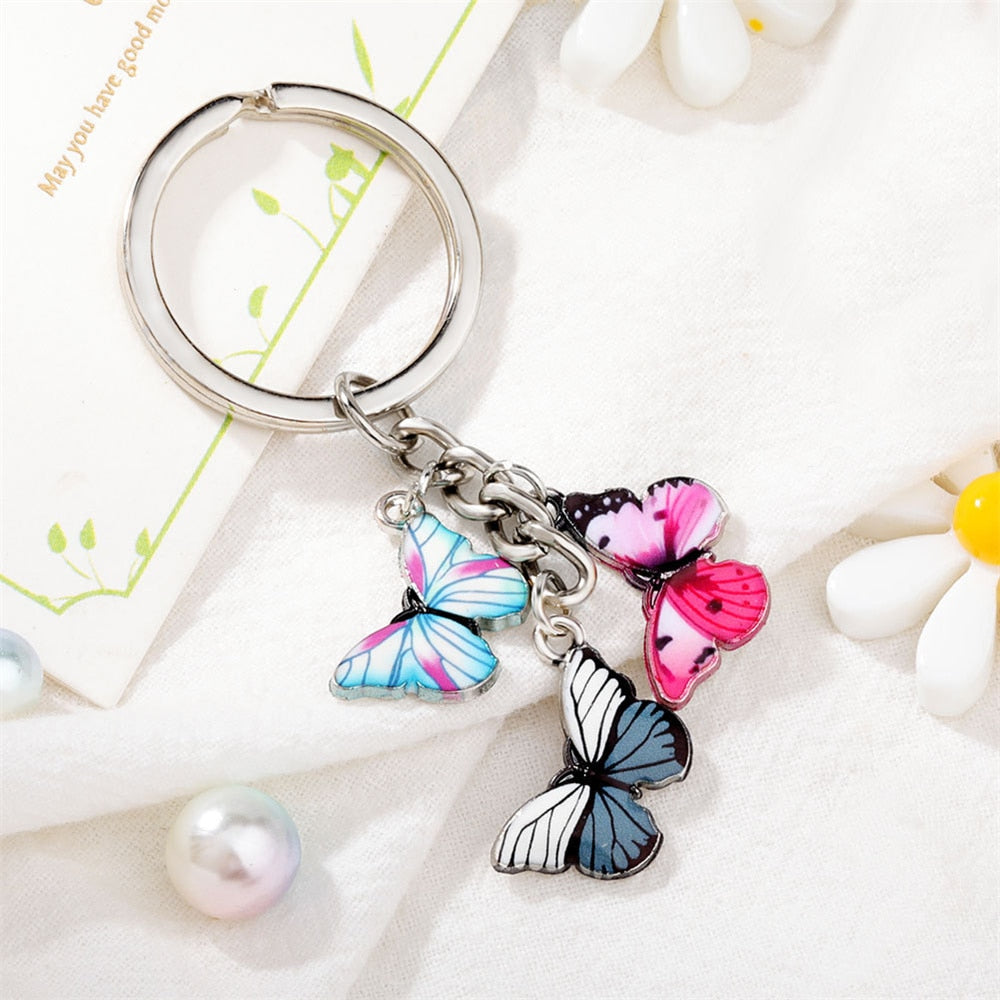 Enamel Multicolored Butterfly Keychain Color Dripping Butterfly Insects Color