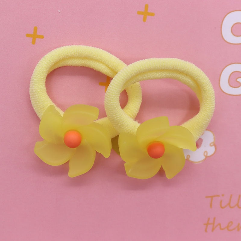 2Pcs Yellow Flower Cute Rubber Band Hairbands Creative Scrunchies Kids Elastic