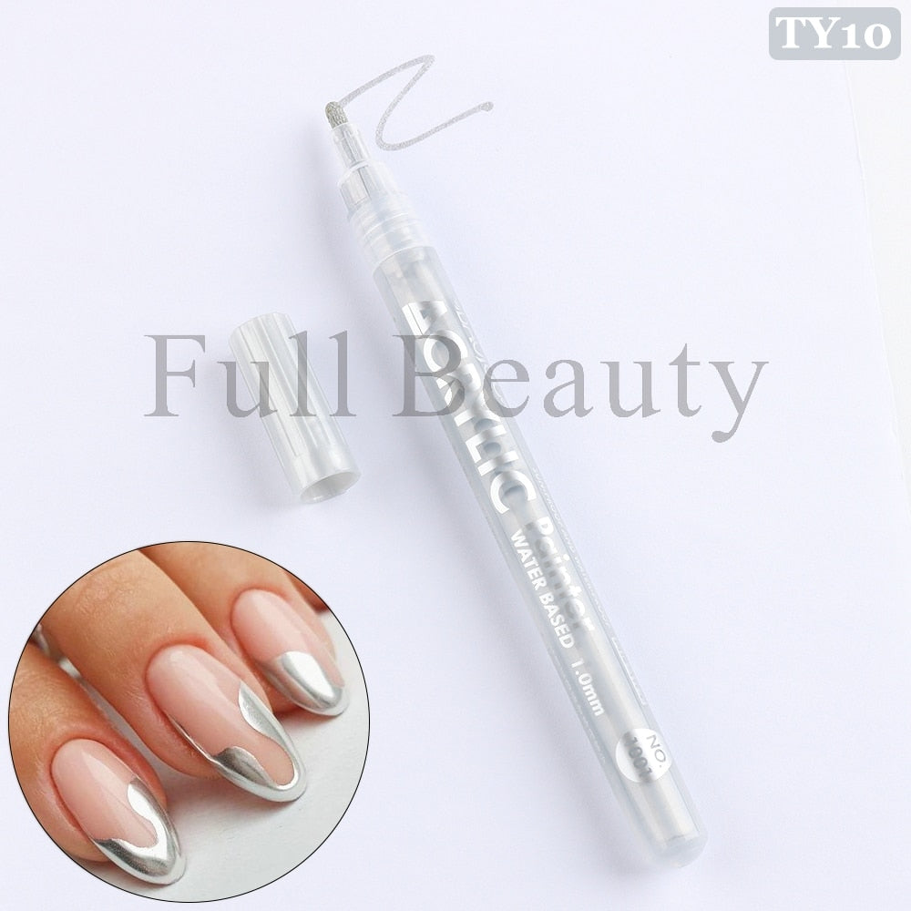 Metallic Gold Nail Polish Waterproof Nail Marker Pen For Design Graffiti Drawing